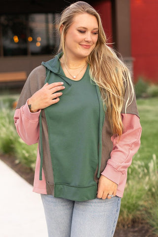 Breen Plus Size Colorblock Patchwork V Neck Hoodie