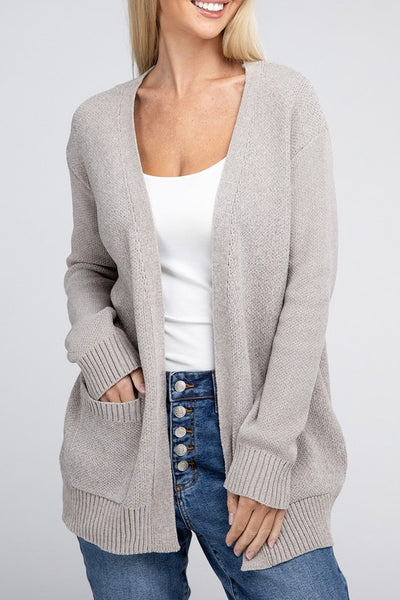 Zenana Melange Open Front Sweater Cardigan