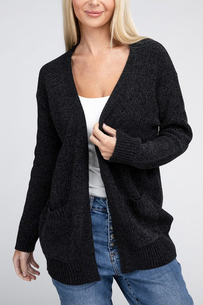 Zenana Melange Open Front Sweater Cardigan