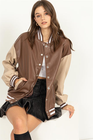 Hyfve Game On PU Colorblock Baseball Jacket