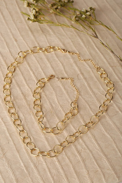 Chain Bracelet and Necklace Set Gold