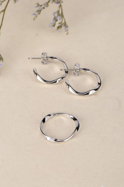 Ripple Ring And Earring Set Silver