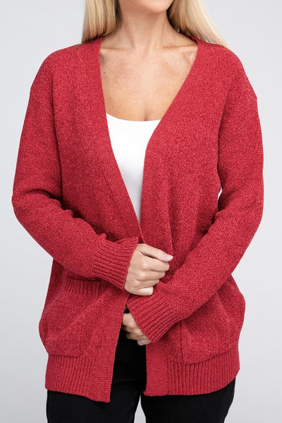 Zenana Melange Open Front Sweater Cardigan