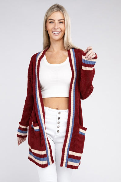 Open Cardigan Contrast Trim