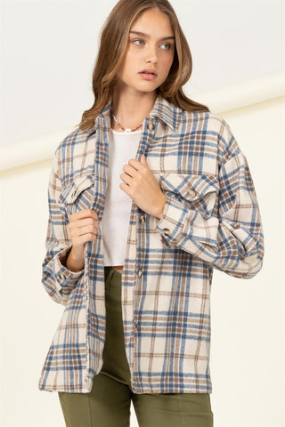 Women's Plaid Checkered Long Sleeve Button-Front Top HYFVE