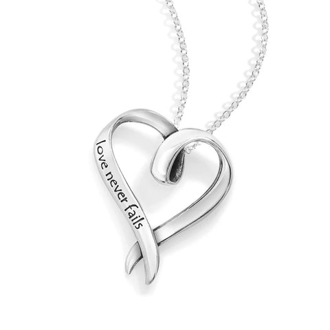 Love Never Fails Necklace Heart Corinthians 13:8 STERLING SILVER 0.925