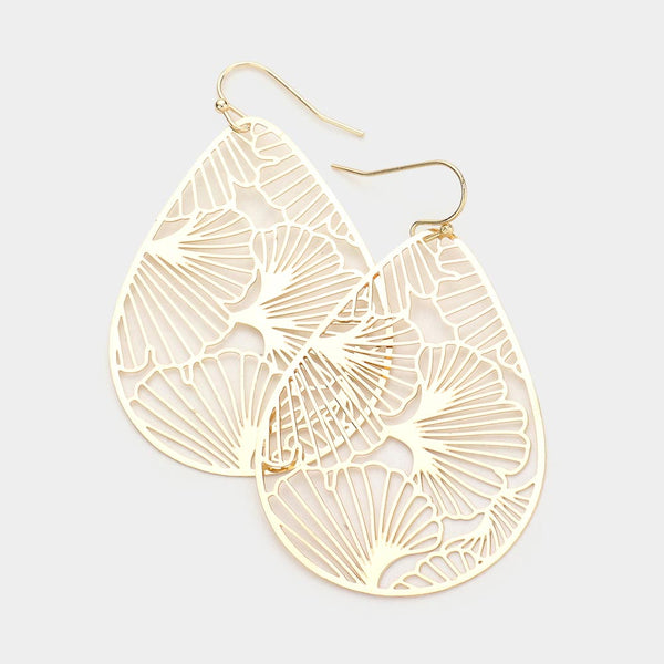 Filigree Earrings Ginkgo Biloba Leaf Cut Out SILVER GOLD 4 COLORS