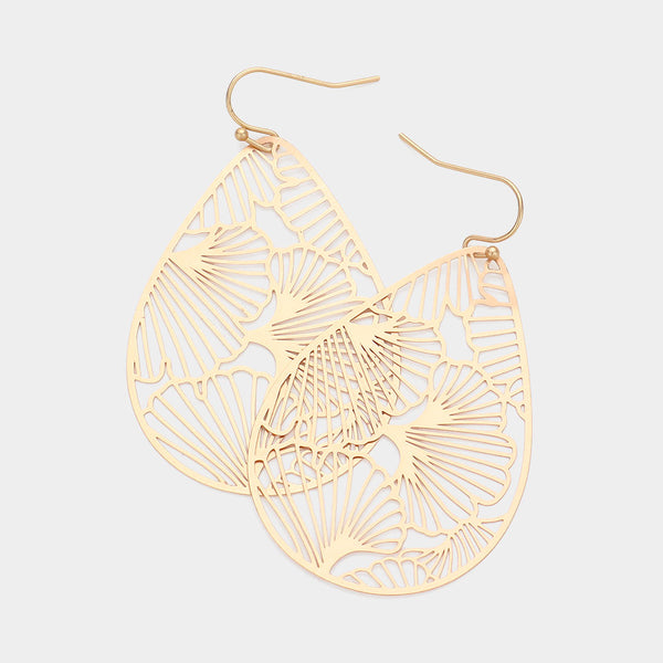 Filigree Earrings Ginkgo Biloba Leaf Cut Out SILVER GOLD 4 COLORS