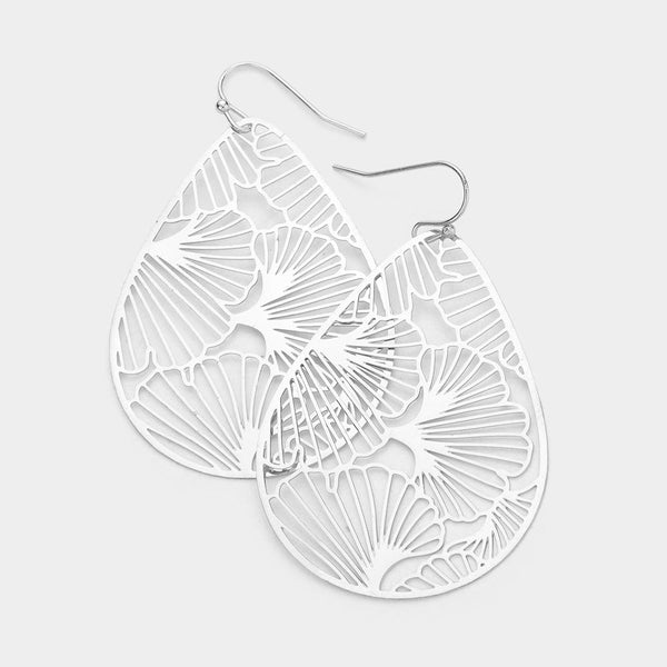 Filigree Earrings Ginkgo Biloba Leaf Cut Out SILVER GOLD 4 COLORS