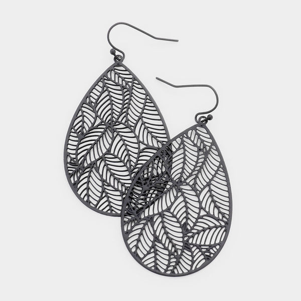 Filigree Earrings Teardrop Leaf Cut Out SILVER GOLD BLACK