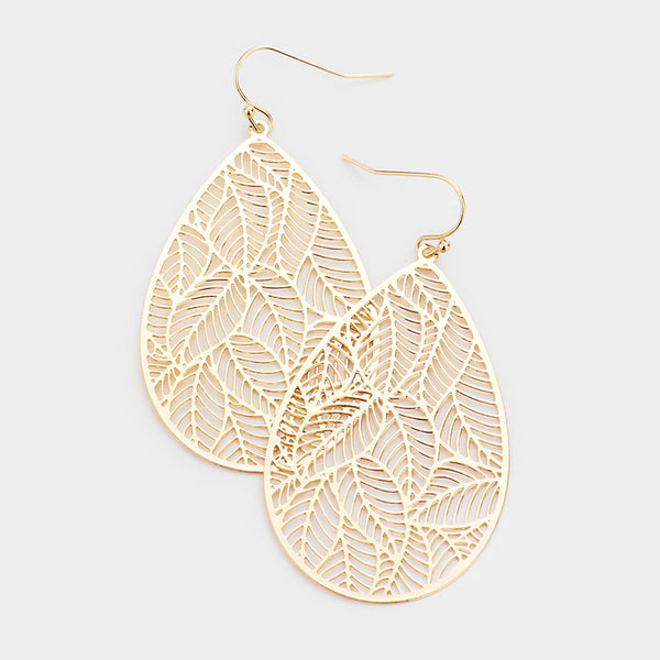 Filigree Earrings Teardrop Leaf Cut Out SILVER GOLD BLACK