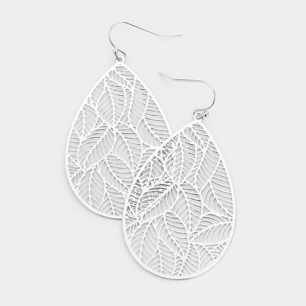 Filigree Earrings Teardrop Leaf Cut Out SILVER GOLD BLACK