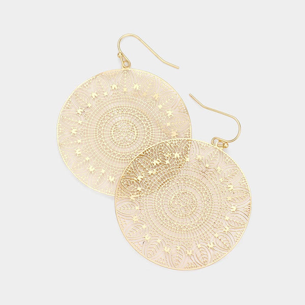 Filigree Earrings Round Leaf Web Cut Out 4 COLORS SILVER GOLD