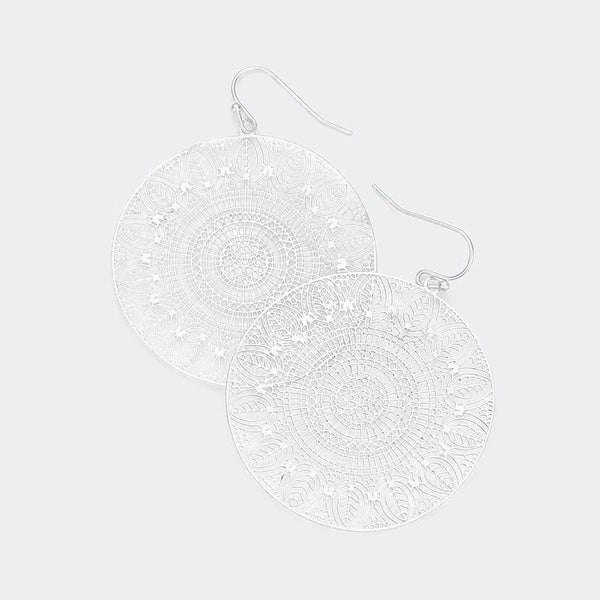 Filigree Earrings Round Leaf Web Cut Out 4 COLORS SILVER GOLD