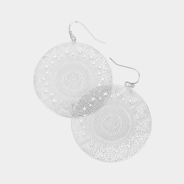 Filigree Earrings Round Leaf Web Cut Out 4 COLORS SILVER GOLD