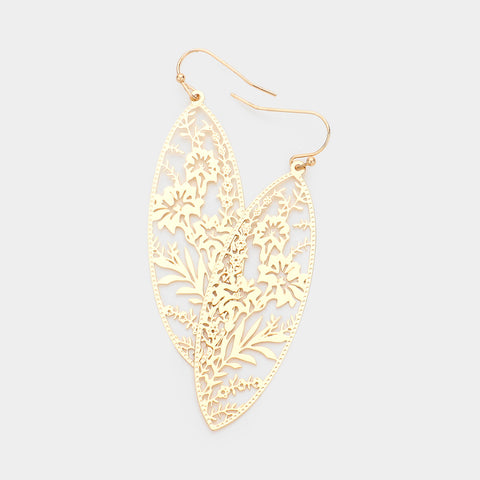 Filigree Earrings Marquise Flower Cut Out Lightweight 5 COLORS SILVER GOLD BLACK