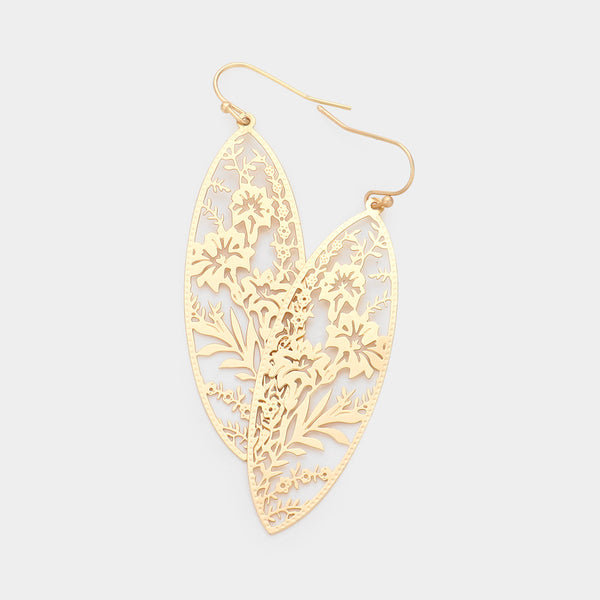 Filigree Earrings Marquise Flower Cut Out Lightweight 5 COLORS SILVER GOLD BLACK