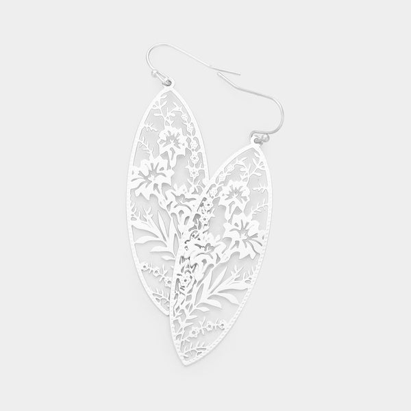 Filigree Earrings Marquise Flower Cut Out Lightweight 5 COLORS SILVER GOLD BLACK