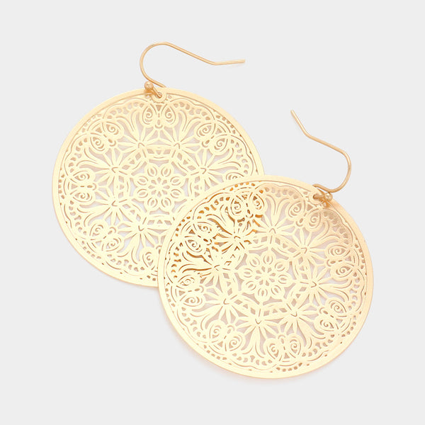 Filigree Earrings Round Curlique Cut Out Circle 4 COLORS SILVER GOLD