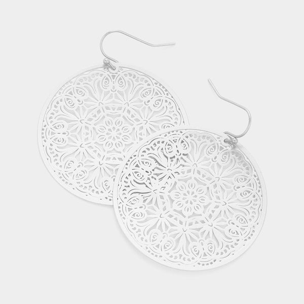 Filigree Earrings Round Curlique Cut Out Circle 4 COLORS SILVER GOLD