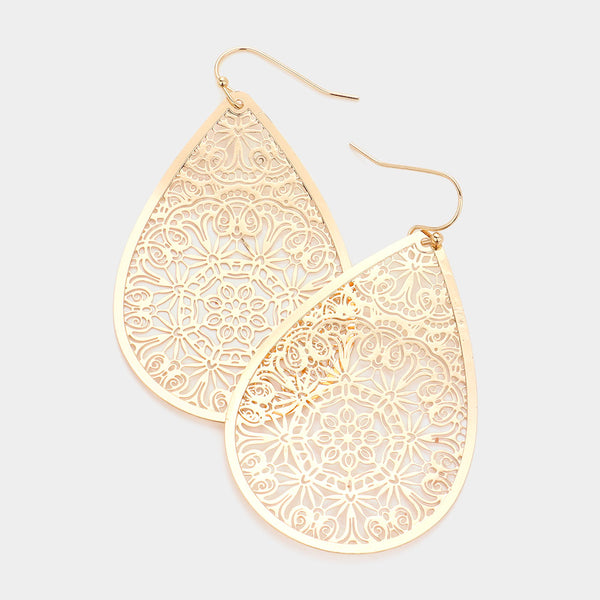 Filigree Earrings Teardrop Curlique Cut Out 4 COLORS SILVER GOLD