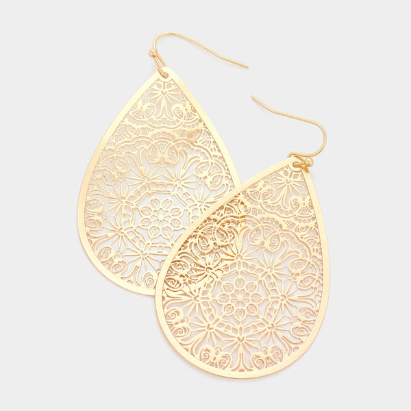 Filigree Earrings Teardrop Curlique Cut Out 4 COLORS SILVER GOLD