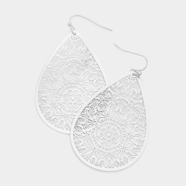 Filigree Earrings Teardrop Curlique Cut Out 4 COLORS SILVER GOLD