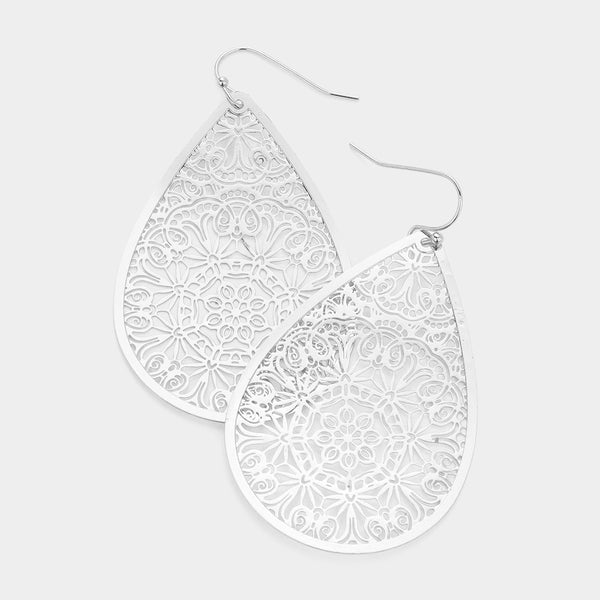 Filigree Earrings Teardrop Curlique Cut Out 4 COLORS SILVER GOLD