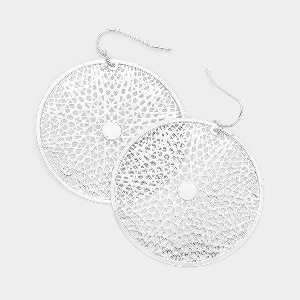 Filigree Earrings Round Webbed Cut Out SILVER GOLD