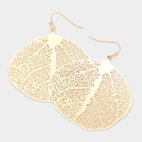 Filigree Earrings Round Leaf Metal Textured Lightweight 4 COLORS SILVER GOLD
