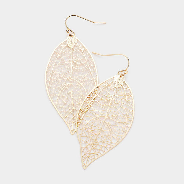 Leaf Earrings Cut Out Filigree Lightweight Boho 4 COLORS