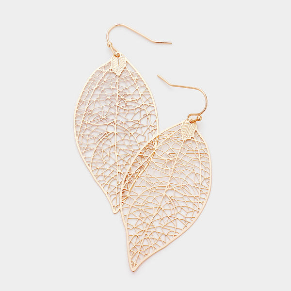 Leaf Earrings Cut Out Filigree Lightweight Boho 4 COLORS