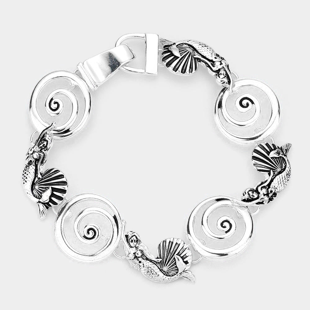 Mermaid Bracelet Wave Shell Magnetic Clasp SILVER