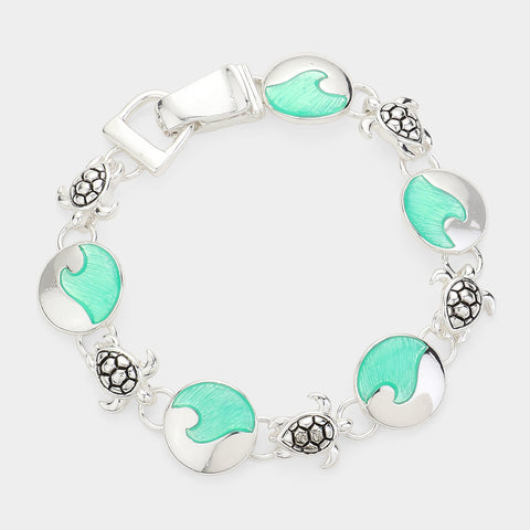 Wave Bracelet Turtle Link Magnetic Closure SILVER TURQ Surfer