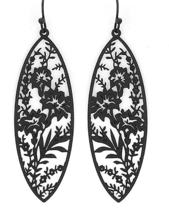 Filigree Earrings Marquise Flower Cut Out Lightweight 5 COLORS SILVER GOLD BLACK