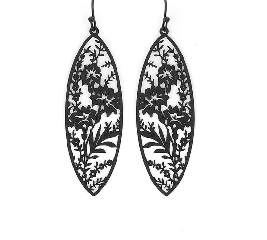 Filigree Earrings Marquise Flower Cut Out Lightweight 5 COLORS SILVER GOLD BLACK