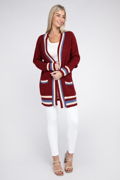 Open Cardigan Contrast Trim