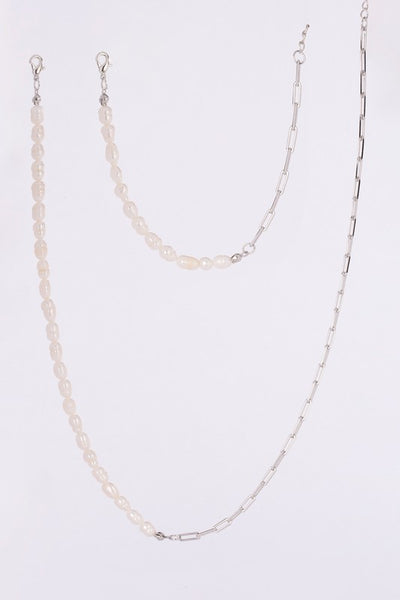 Natural Pearl Chain Bracelet Necklace Set Silver