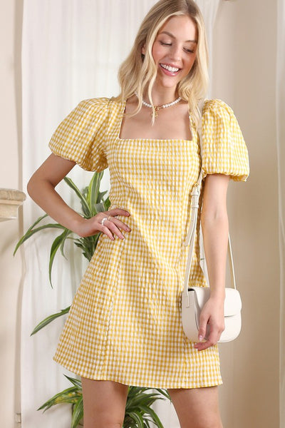 Back Strap Gingham Print Dress