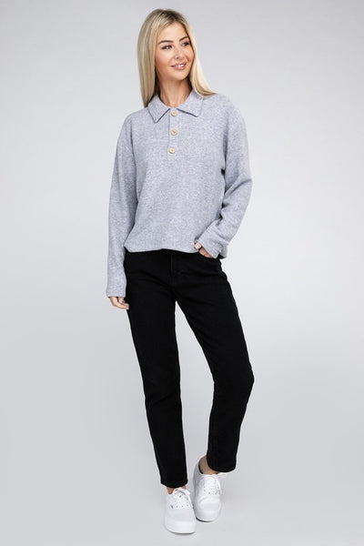 Brushed Melange Hacci Collared Sweater