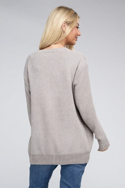 Zenana Melange Open Front Sweater Cardigan