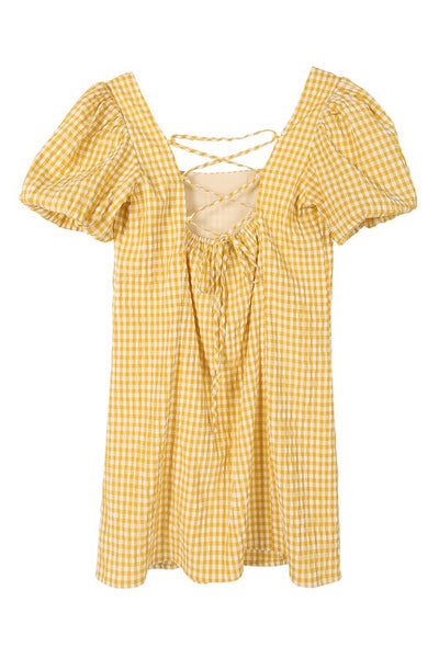 Back Strap Gingham Print Dress