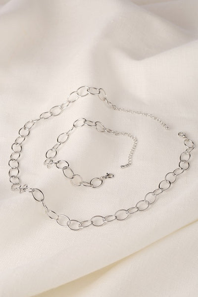 Chain Link Bracelet And Necklace Set Silver