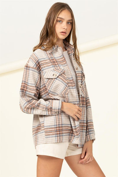 Women's Plaid Checkered Long Sleeve Button-Front Top HYFVE