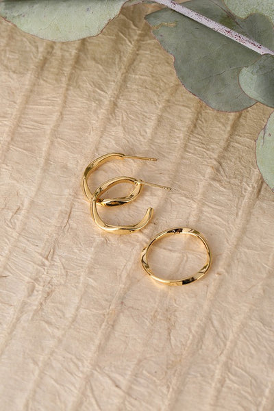 Ripple Ring and Earring Set Gold