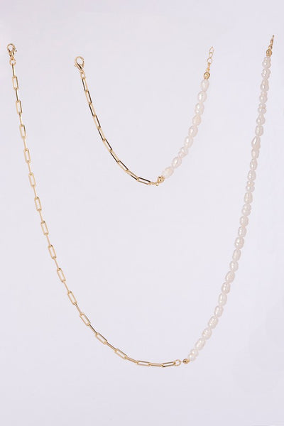 Natural Pearl Chain Bracelet Necklace Set Gold