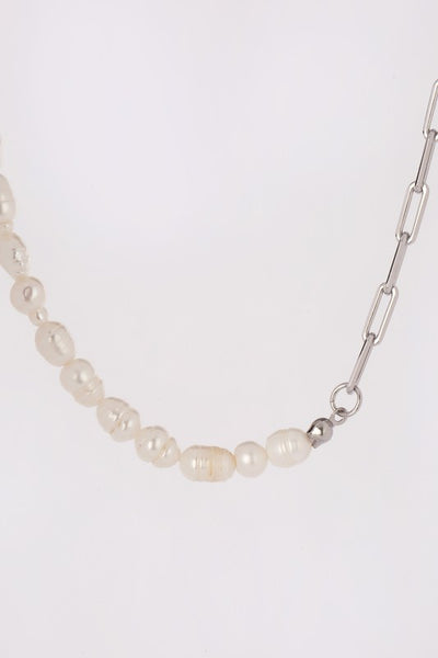 Natural Pearl Chain Bracelet Necklace Set Silver