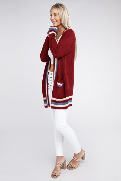 Open Cardigan Contrast Trim