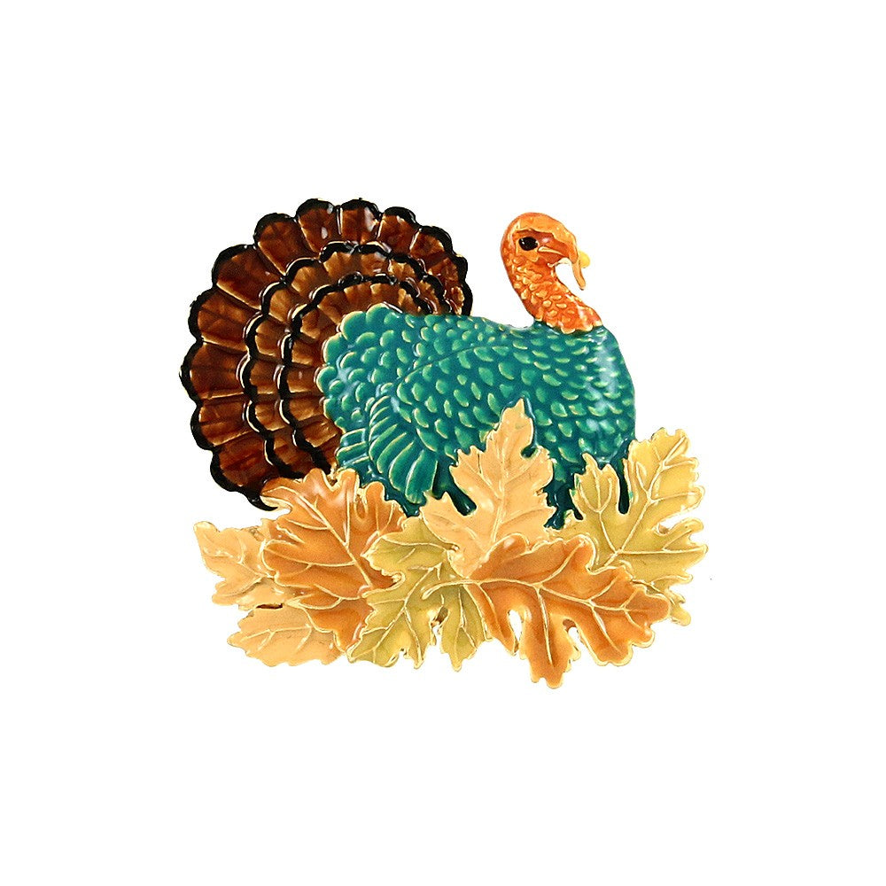 Turkey Pin Brooche Thanksgiving Fall Holiday Jewelry GOLD - PalmTreeSky