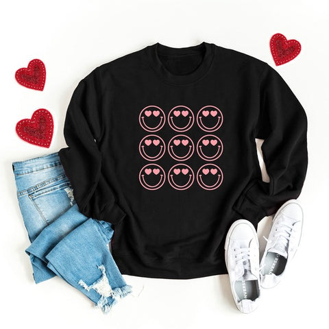Love Smiley Grid Graphic Sweatshirt